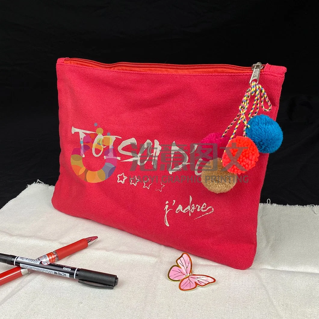 Custom Creative Red Storage Canvas File Zipper Pen Bag for Pencil Bags