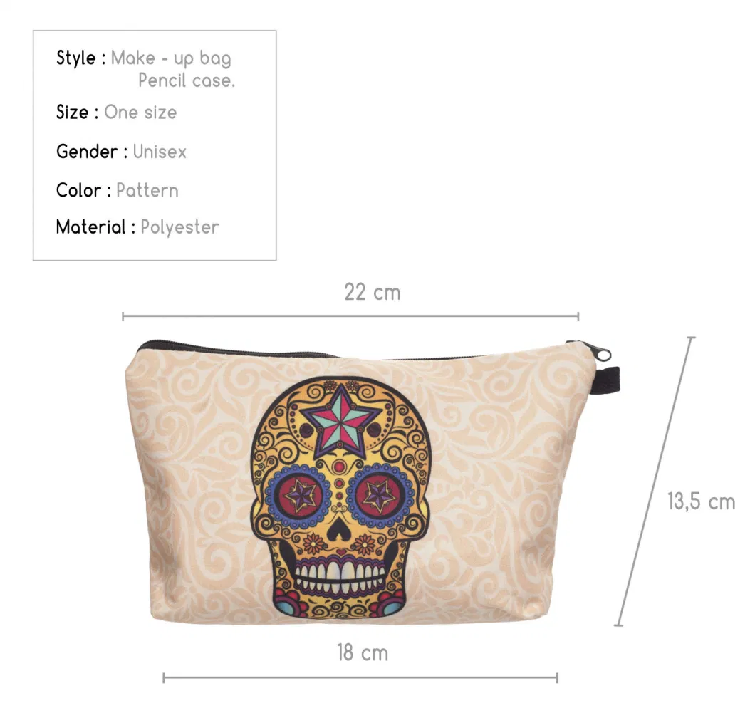 New Style Colorful Skull Print Makeup Brush Set with Bag Cosmetic Ladies Make up Kit Portable Private Label Cosmetic Bag