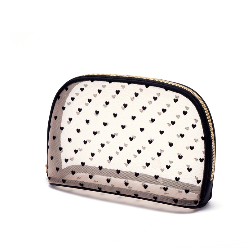 Wholesale Mesh Cosmetic Bag Custom Zipper Toiletry Kits Bulk Storage Pouch Black Mesh Makeup Bag