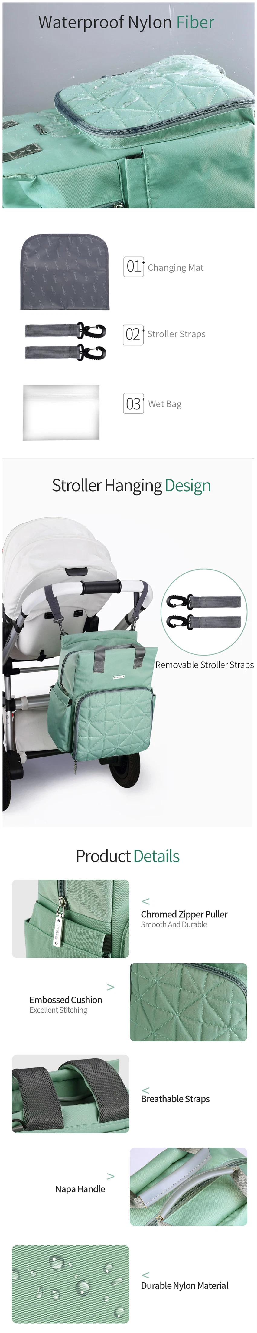 Wholesale Fashion Design Diaper Hand Bag Mummy Diaper Baby Backpack