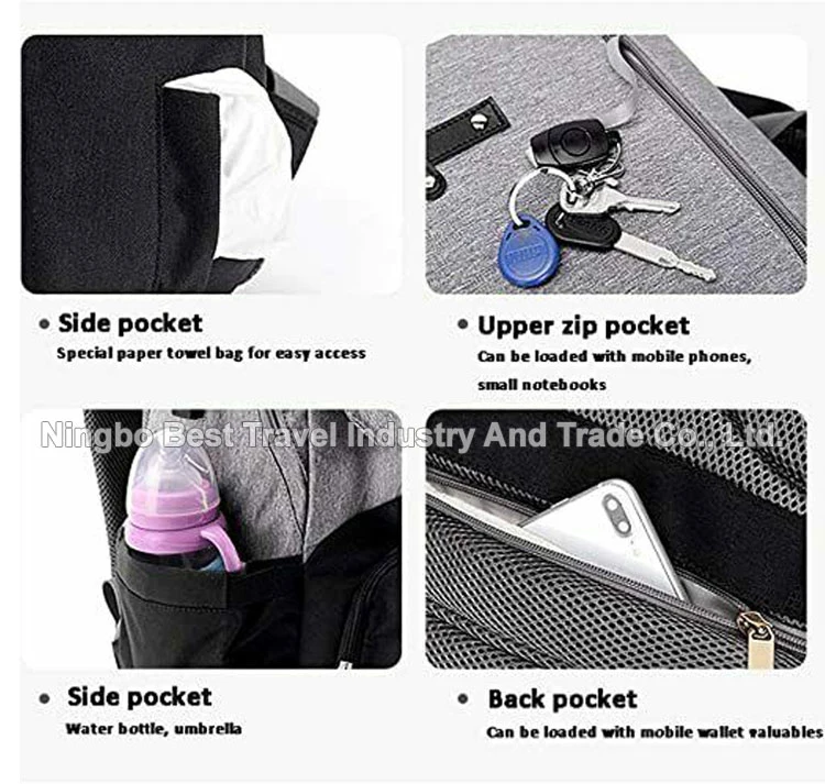 Fashion Mommy Backpack Handbag Waterproof Nappy Bag Hospital Baby Nursing Stroller Diaper Bag with USB Milk Bottle Warmer