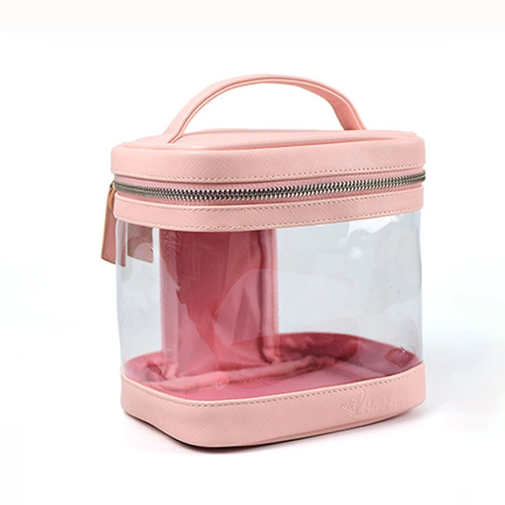 Promotional Customize Travel Transparent Pink PU Cosmetic Bag Pouch Clear Make up Bags