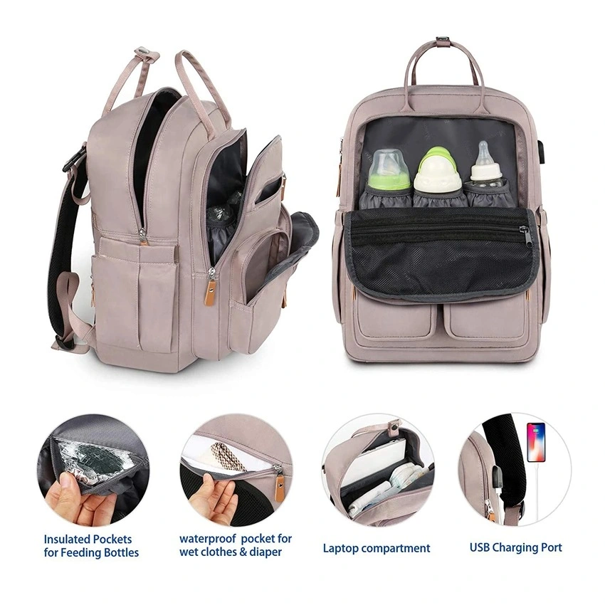 Baby Diaper Bag Backpack Nappy Baby Bags Large Capacity Waterproof Bag with USB Charging Port for Women Children Kids Outdoor
