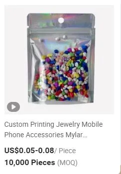 Custom Printing Jewelry Mobile Phone Accessories Mylar Packaging Bag Holographic Plastic Bag