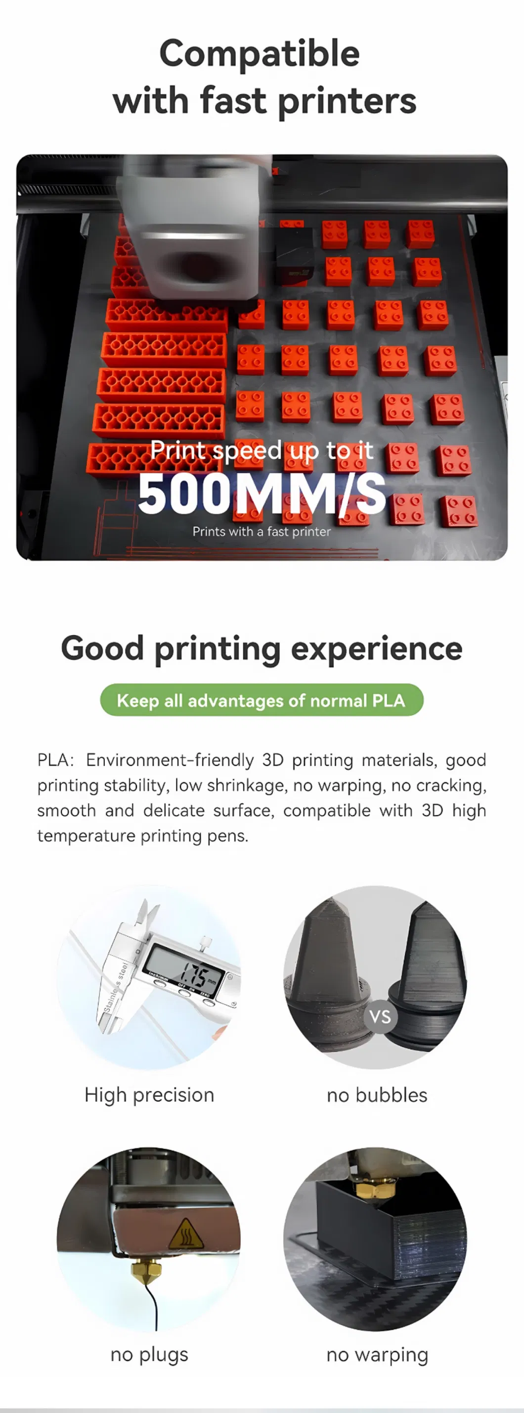 OEM ODM 3D Printer Filament Goofoo PLA+ Filament 1.75mm Dimensional Accuracy +/-0.05mm 1 Kg Spool