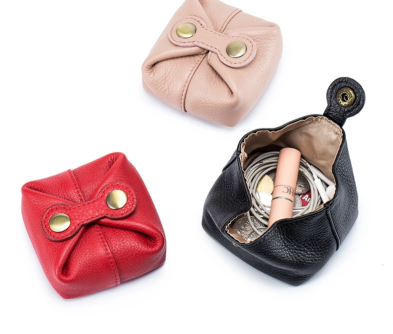 Cute Japanese and Korean Coin Purse Soft Cowhide Mini Headphone Key Female Coin Lipstick Storage Bag Small Bean Bag