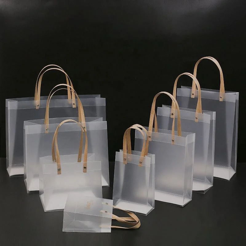 Custom Transparent Square Bottom Shopping Plastic Packaging Bag Color Printing Advertising PVC Gift Matte PP Handbag High Quality