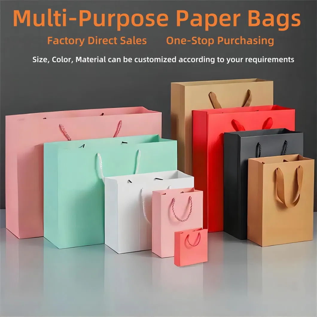 Compostable and Biodegradable Eco-Freindly Luxury Cardboard Kraft Paper Shopping Tote Bags with Ribbon Rope Handle for Gift Clothing Packaging