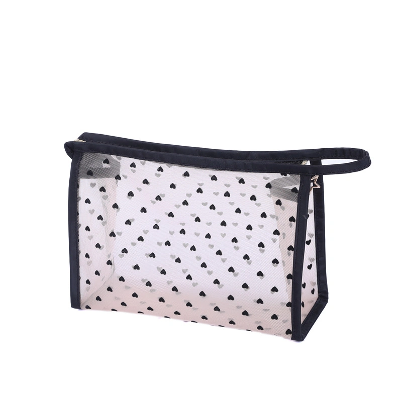 Wholesale Mesh Cosmetic Bag Custom Zipper Toiletry Kits Bulk Storage Pouch Black Mesh Makeup Bag