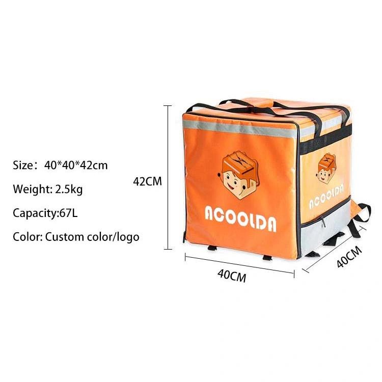 Factory Wholesale Custom 500d PVC Waterproof Insulated Heated Hot Motorcycle Food Delivery Box Bike Scooter Pizza Bag Reusable Thermal Cooler Delivery Bag