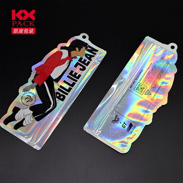 Custom Print Holographic Die Cut Smell Proof Mylar Bag with Zipper