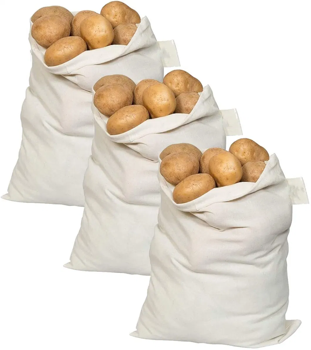 Custom RPET Reusable Storage Shopping Produce Bags for Pantry Cotton Washable Potato Root Vegetable Sacks with Drawstring