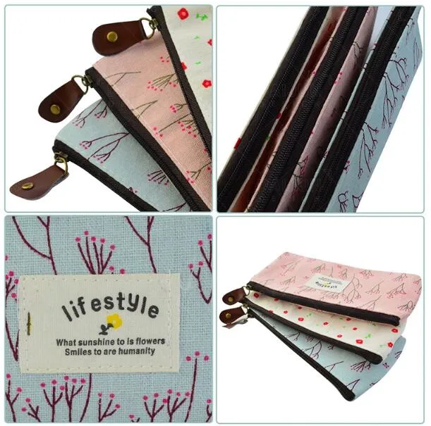 Zipper Close Pen Bag Canvas Pencil Pouch School Pencil Bag