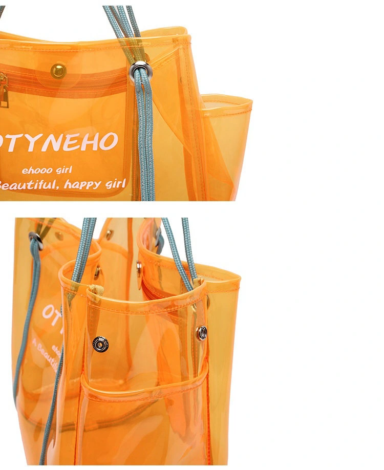 Waterproof Semi-Clear Tote Stripe PVC Beach Shoulder Bag PVC Large Work Tote Purse Clear Handbags