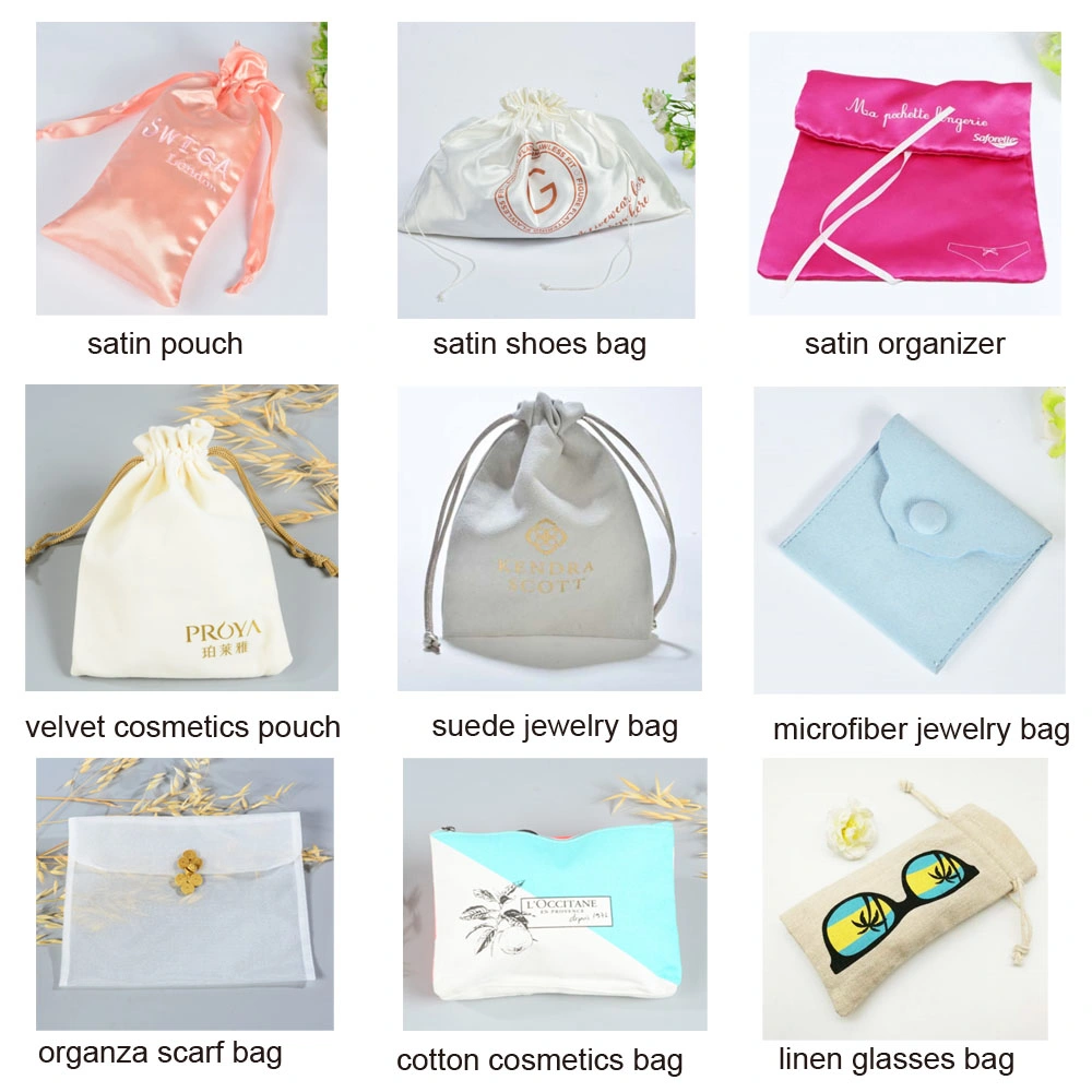 Silk Drawstring Bags for Jewelry Gift Packaging with Full Printing Small Satin Jewelry Pouches Bulk Wholesale Cosmetics Promotional Bag