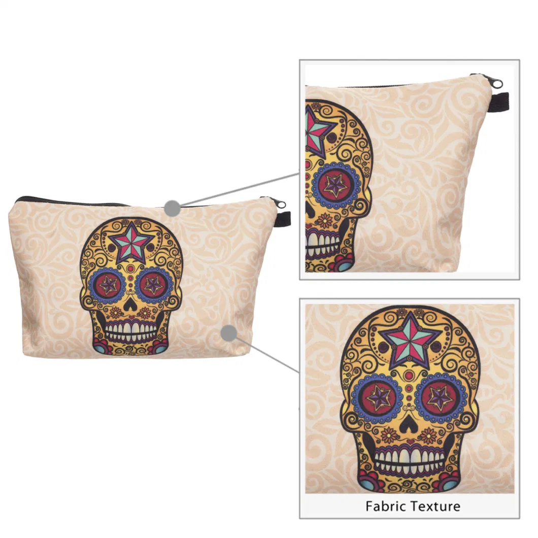 New Style Colorful Skull Print Makeup Brush Set with Bag Cosmetic Ladies Make up Kit Portable Private Label Cosmetic Bag
