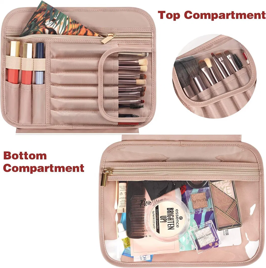 Portable Water-Resistant Hanging Travel Toiletry Bag for Women Large Capacity PU Leather Cosmetic Bags Custom Makeup Wash Bag