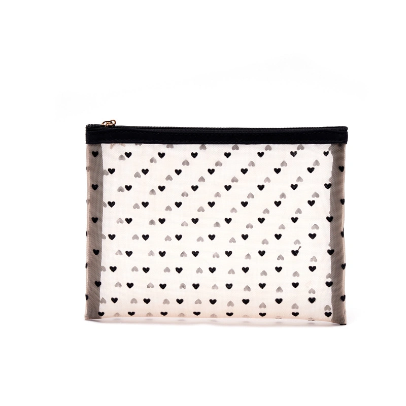 Wholesale Mesh Cosmetic Bag Custom Zipper Toiletry Kits Bulk Storage Pouch Black Mesh Makeup Bag