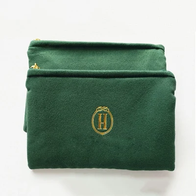  Borsa in velluto in pelle scamosciata con logo ricamo, lussuosa zip per trucco Borsa ecologica professionale Closure Travel