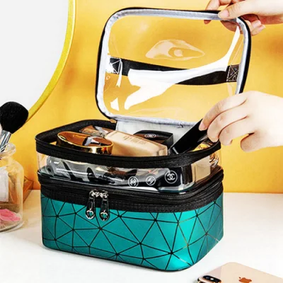  Sacchetti scacchi per il trucco Portaspazzola per trucco Borsa da viaggio bella PU Sacchetti per il trucco per le donne