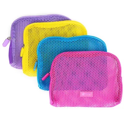  Borsa per il trucco con zip per ragazze carino con logo personalizzato Borsa cosmetica in rete di nylon per donna