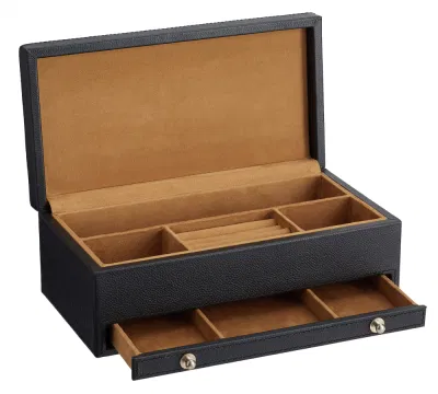 Logo personalizzato di lusso popolare Gioielli in legno Packaging Case in legno pelle Con cassetto portaoggetti scatola di gioielli regalo in stock Produttore FOB Prezzo