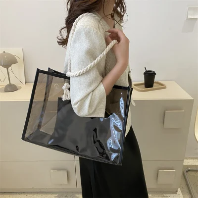  Borsa per la spesa in PVC con logo personalizzato Borse in plastica tote trasparente da spiaggia Sacco ad alta capacità