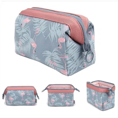  Waterproof toiletry Cosmetic Makeup Bag Travel Light Blue Flamingo Brush Borsa di bellezza per donne con custodia organizer