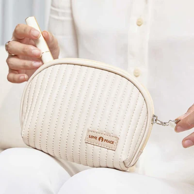 Personalizza il logo in pelle Borse cosmetiche Organizzatore di make-up stile torta