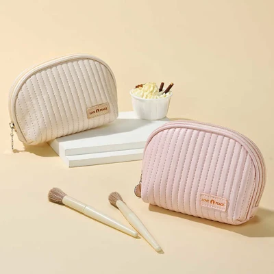 Personalizza il logo in pelle Borse cosmetiche Organizzatore di make-up stile torta