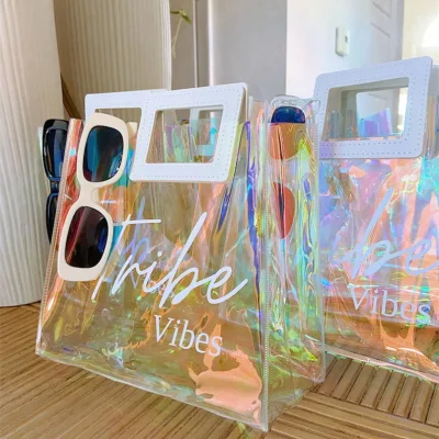  Borsa tote olografica personalizzata in PVC con logo e vendita a caldo Borsa