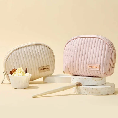 Personalizza il logo in pelle Borse cosmetiche Organizzatore di make-up stile torta