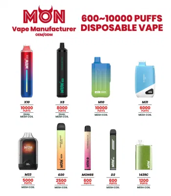  Monvaper/OEM / ODM monouso Vape Factory e-Cigarette 600 puffs/ 5000puffs/8000puffs/10000puffs/chiuso Custodie per pod/TPD/MHRA/FDA/Esma/CE/RoHS/Mon/Snus/nicotina