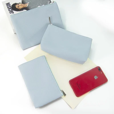 Borsa portatile per trucco e lacci, borsa per riporre la spazzola per trucco da viaggio, borsa per cosmetici grande, media e piccola in pelle PU viola semplice