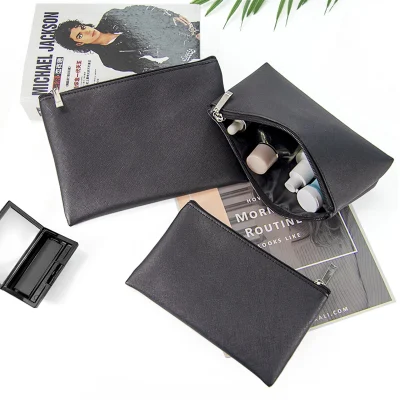 Borsa portatile per trucco e lacci, borsa per riporre la spazzola per trucco da viaggio, borsa per cosmetici grande, media e piccola in pelle PU viola semplice