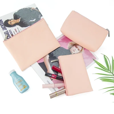 Borsa portatile per trucco e lacci, borsa per riporre la spazzola per trucco da viaggio, borsa per cosmetici grande, media e piccola in pelle PU viola semplice
