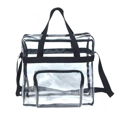  Borsa a spalla in PVC trasparente all&prime;ingrosso con borsa tote Costom con logo Borsa da viaggio di sicurezza trasparente con tracolla regolabile impermeabile