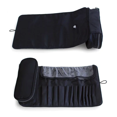  Cerniera in PU rosa nera con logo personalizzato ad alta capacità pieghevole Borsa cosmetica per spazzolino Beauty Makeup da viaggio