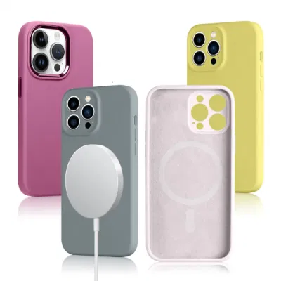  Custodia in silicone liquido di alta qualità Soft Touch con rivestimento in microfibra Custodia in silicone con Mag Safe per iPhone 15 PRO