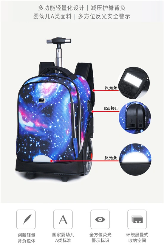 Waterproof Canvas Backpack School Bag for Kids Trolley Backpack with Shoulder Strap