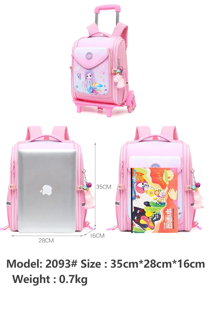 Wholesale 2024 Mochila Escolar Infantil Children Cartoon Wheels Backpack Kids Trolley School Bag for Girls