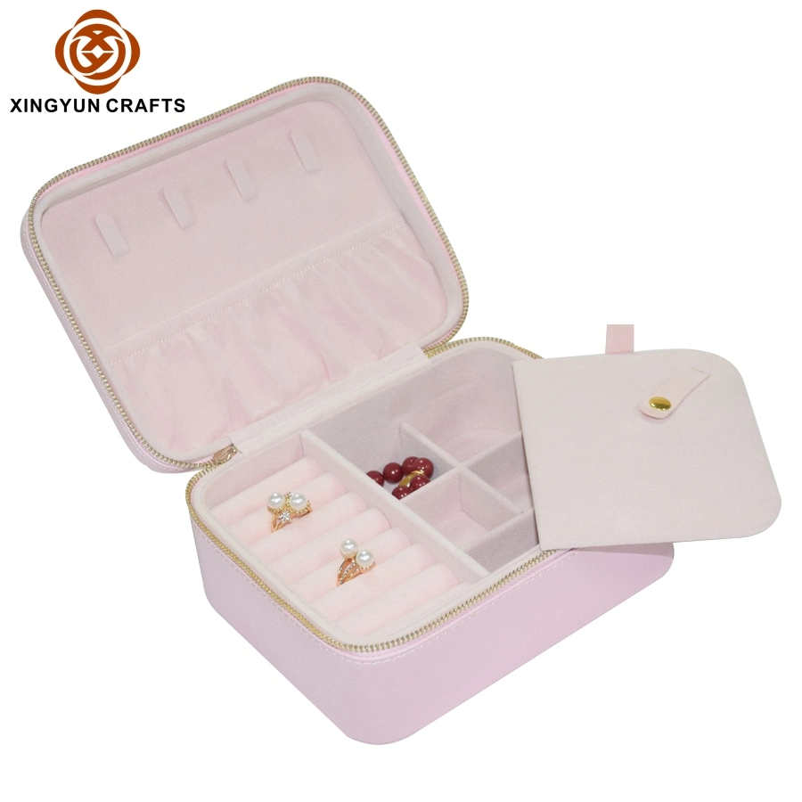 Custom Logo PU Leather Small Travel Jewelry Box Organizer Velvet Jewellery Storage Case for Ring Earring Necklace Gift Packaging