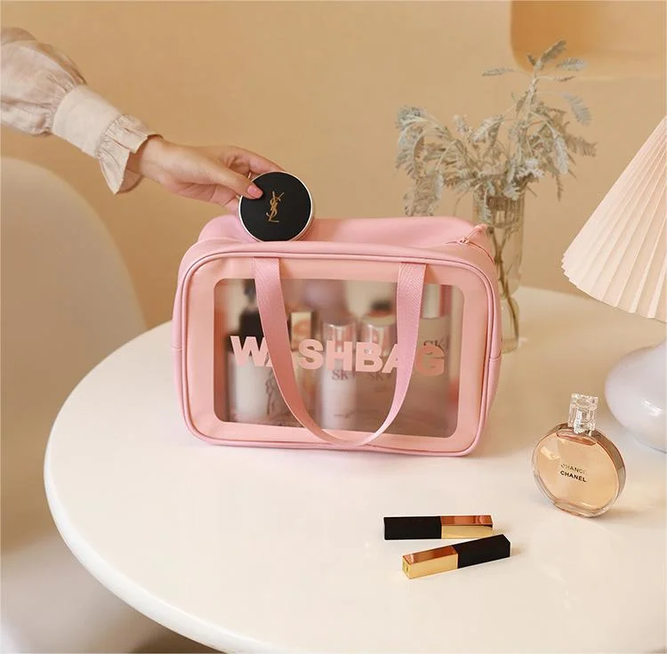 Custom Transparent Storage Cosmetic Bag Waterproof Travel Frosted PVC Makeup Bag