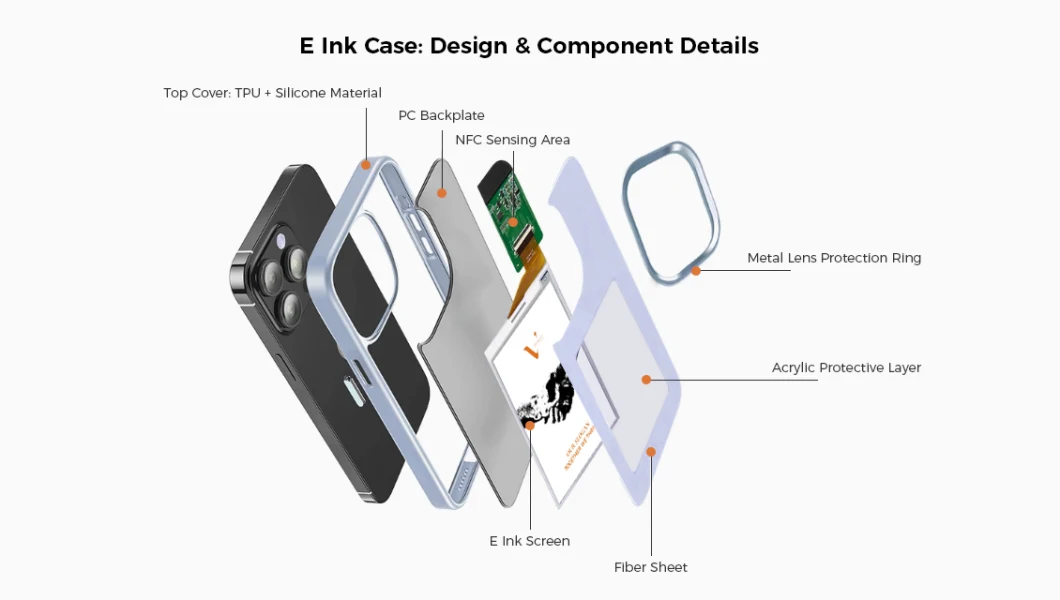 E Ink Case for iPhone 15 NFC Display Your Favorite Image - Black