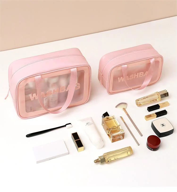 Custom Transparent Storage Cosmetic Bag Waterproof Travel Frosted PVC Makeup Bag