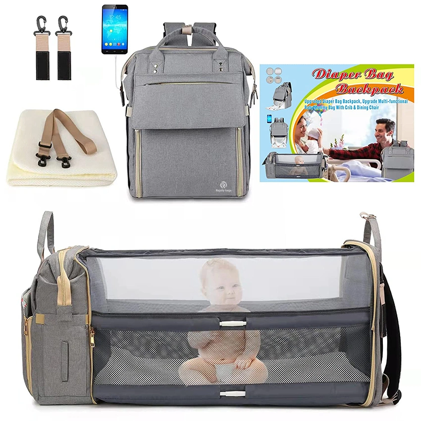 10 in 1 with Changing Station and Portable Travel High Chair, Baby Shower Gifts, Multifunctional Baby Bag with Mosquito Net Insulated Pocket Diaper Bag Backpack