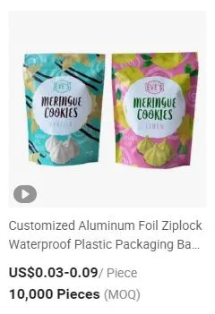 Wholesale Custom Aluminum Foil Resusable Anti-Deterioration Cookies Snack Packaging Stand up Pouch