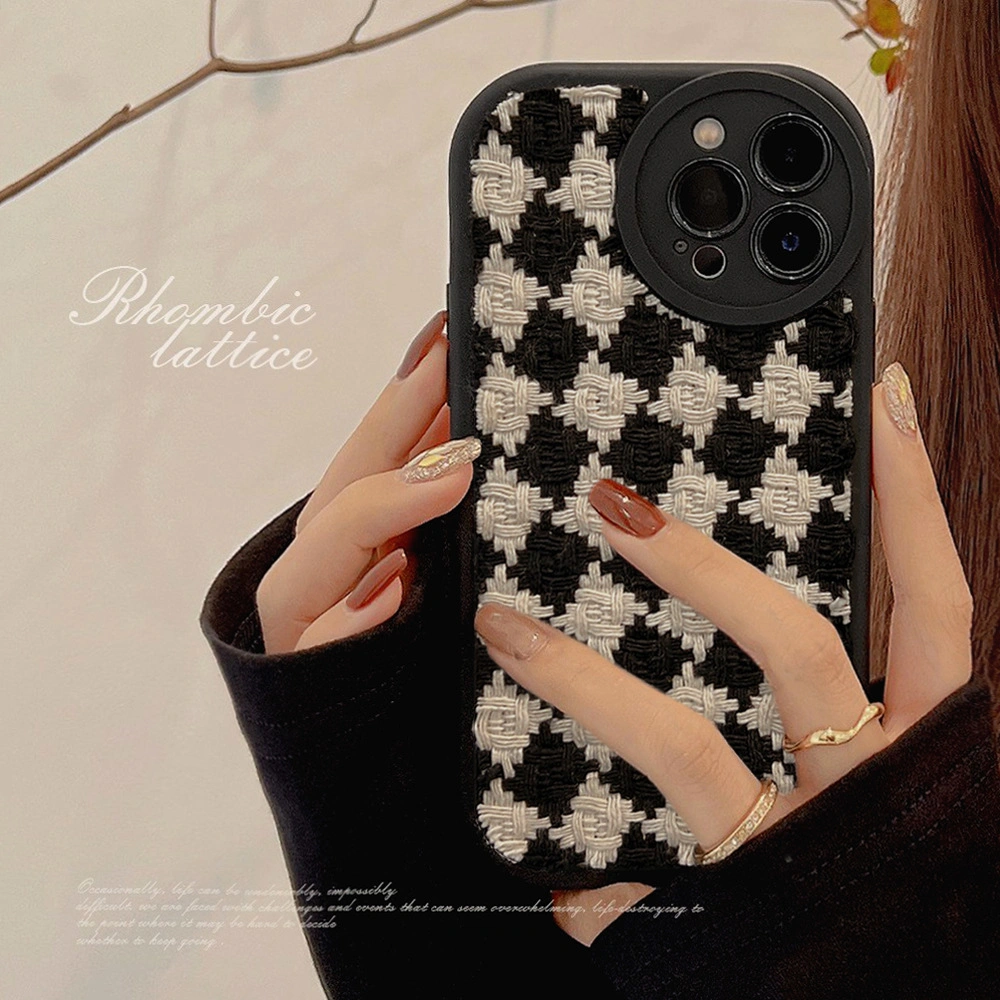 Velvet Xiaoxiangfeng Apple Mobile Phone Case I Phone13 Plaid 12 Suitable for 15 Houndstooth 11 Wool
