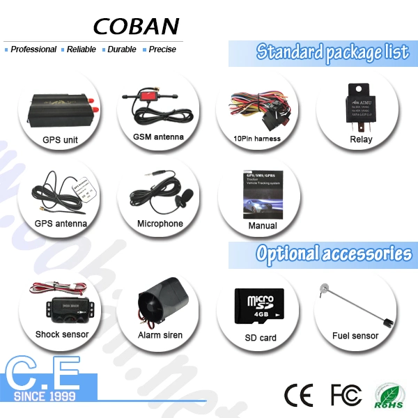 Fleet Management GPS Tracker Tk 103 a/B Coban Manufacturer Satellite Tracking Chip with Real Time Tracker