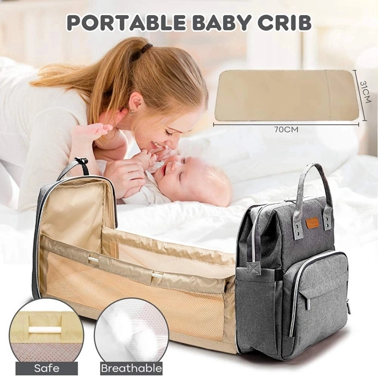 Waterproof Mummy Bag Baby Diaper Bag with Baby Bed Organizer for Mom